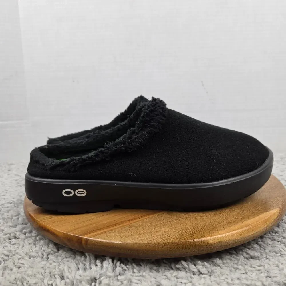 Oofos Mens 11 OOcoozie Black Shearling Casual Daily Recovery Home Slipper